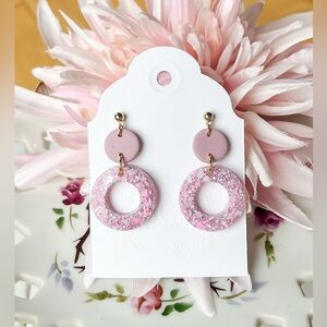 Pink Confetti Cute Earrings, Circle statement Earrings, handmade Clay earrings